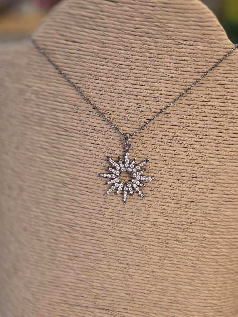 Cookie Lee Silver Starburst Crystal Pendant Necklace - Clear Stones